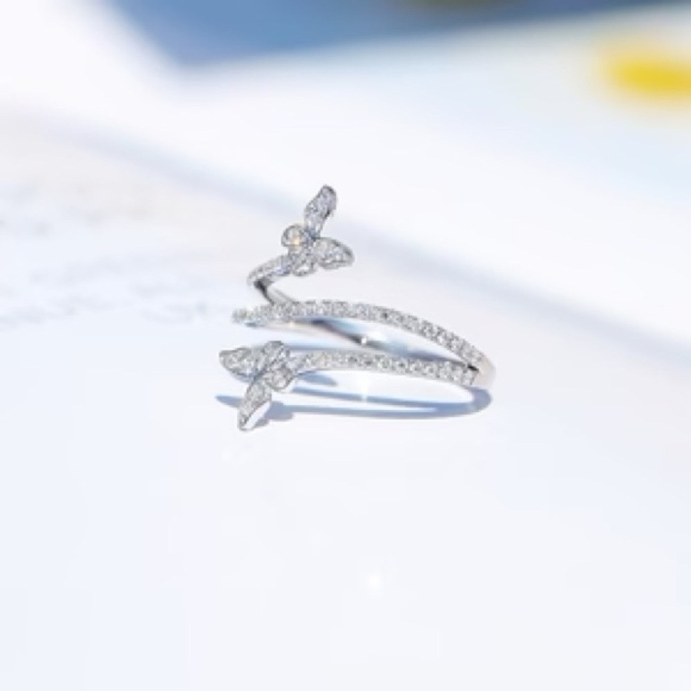 925 Sterling Silver and Zircon Double Butterfly Ring Size 7 - Picture 7 of 12